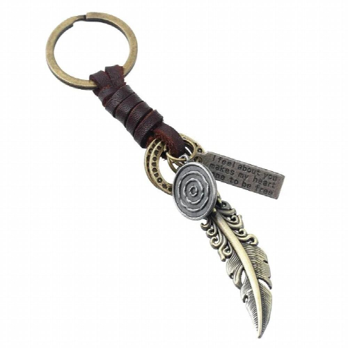 Mens vintage keychains Punk Alloy Feather key chain
