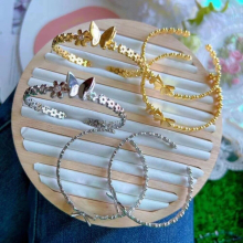 3PCS, Silver Metal Butterfly Charm Bracelet For Women Jewelry Bangles Flower Chain Link Gift