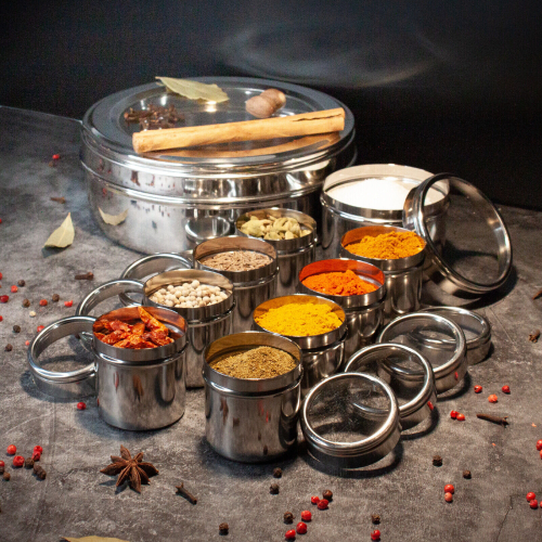 (No13 - 23cm) Authentic Indian Spice Tin Box Masala Dabba 1