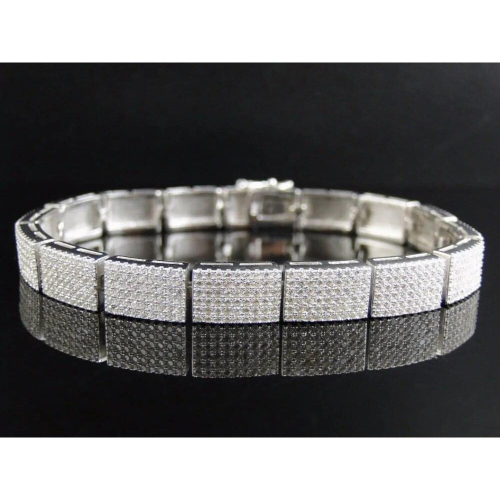 silver wide bling bling cools mens cz chain bracelet bangle