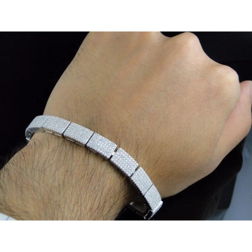 silver wide bling bling cools mens cz chain bracelet bangle 1