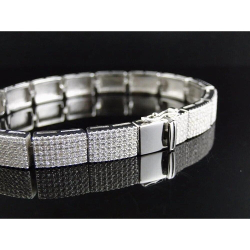 silver wide bling bling cools mens cz chain bracelet bangle 2