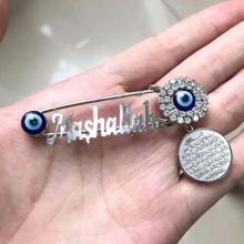 evil eye AYATUL KURSI Mashallah Stainless steel brooch islam muslim baby pin