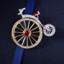 Stone Inlaid Bicycle Brooch Electroplating Two-color Pin Student Accessories Jewelry