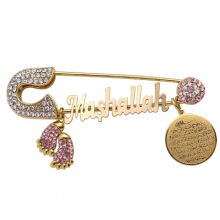 evil eye AYATUL KURSI Mashallah Stainless Steel pink brooch islam muslim Baby Pin