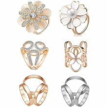 6Pcs WomenS Faux Pearl Crystal Rhinestone Scarf Ring Buckle Clip