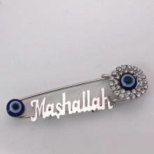 evil eye Mashallah Stainless steel brooch islam muslim baby pin accept drop