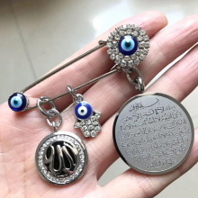 muslim islam evil eye Allah AYATUL KURSI hamsa hand of fatima Stainless steel brooch baby pin