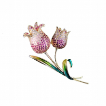 Tulip Flower Brooches Pins Bling Cubic Zircon Pins For Women Girls Clothes Scarf Hat Accessories Copper Jewelry