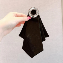 Vintage Big Fabric Bow Brooch for Girl Women Round Rhinestone Corsage Party Accessories
