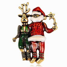 3pcs/Lot Christmas Santa Claus Crystal cartoon Brooches Pins Favorite Gift For Year Christmas