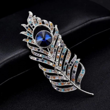 Hot Peacock Feathers Brooches Sapphire Crystal Colorful Zircon Fine Stones Pins For Girls Birthday