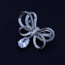 Bowknot Water Drop Pendant Brooches Pin for Girl Magnificent Bridal Large CZ Crystal Ribbon Brooches For Wedding