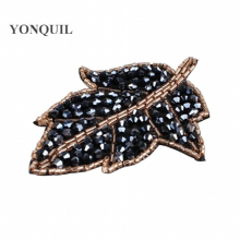 12pcs/lot long leaf hand-made beaded applique navy fabric-base trimmings for hairdress garment clothing embellishments