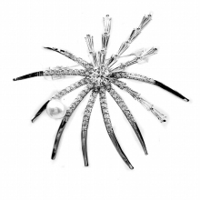 Middle Century Vintage Imitated Pearl Deco Micro Pave & Baguette Cut CZ Burst Star Brooch Pin Women Lady Girl Costume Accessory