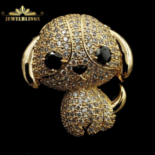 Micro Pave Clear CZ Lovely Nose Golden Puppy Brooch Small Puppy Pins Animal Jewelry for Kid Party Gift