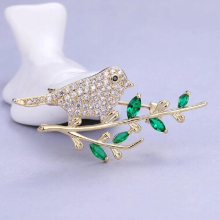 Oriole Bird Brooch Pins Cubic Zirconia Branch Broche Animal Brooches for Women Girls Kids Bag Pendant Accessories