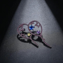 Double Balloon with Stars Brooch Pink Yellow Purple Colors Pins Shining CZ Jewelry for Girls Party