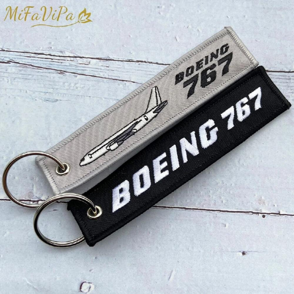 2 Pcs Grey And Embroidery Boeing 767 Trinket Keychain Phone Strap Aviation Key Chain For Men Gift Luggage Tag Keyr White,Grey 885670690993