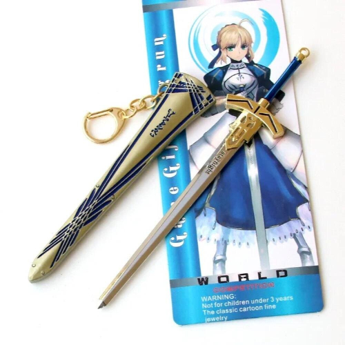 Cosplay Anime Game FATE Night Blackened Sword of Victory Saber Tricolor Keychain with Scabbard Gadget Accessories