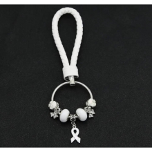 PBR119,Pink/White/Red/Blue/Purple/Orange Ribbon Cancer Awareness Crystal Resin Flower Beads Chain DIY Leather Key Chain Key Ring