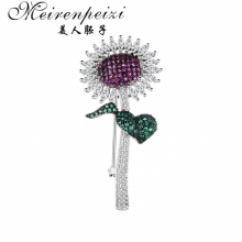 Sunflower Enamel Brooch Delicate Women Girls Rhinestone Lapel Pin Clothes Accessories Gift Jewelry