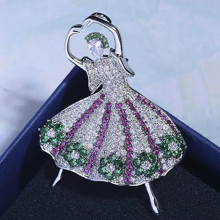 Zlxgirl Green Cubic Zirconia Dance girls women scarf pins Classic Wedding Decoration Corsage Pins hijab accessory