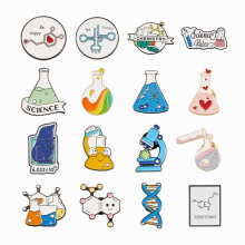 16Pcs Chemistry Science Alloy Enamel Brooches Set Microscope Gene Strand Laboratory Flask Test Tube Pin Jewelry Gift for