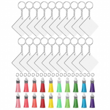 80 Pieces Sublimation Blank Square Keychain Set Heat Press Transfer Double-sided Printing Keychain Blank Tassel Key Ring Kits