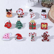 12Pcs Christmas Tree Santa Claus Hat Glove Snowman Candy Brooch Set Small Colorful Enamel Pins For Girl Xmas
