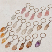 12PCS Natural Raw Ore Key Chain Ring Gem Quartz Fluorite Citrine Amethyst Irregular Stone Pendants Keyring Keychian DIY Jewelry