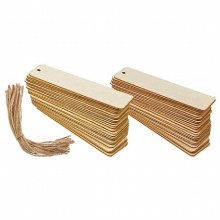 100Pcs Wooden DIY Bookmark Blank Bookmarks With Ropes Wooden Book Markers Rectangle Thin Hanging Tag