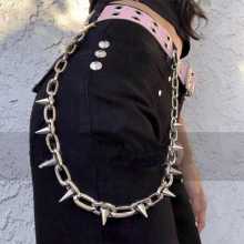 Punk Hip-hop leather Belts Waist Chain Male Pants Chain Men women Jeans Silver Metal Clothing Accessories