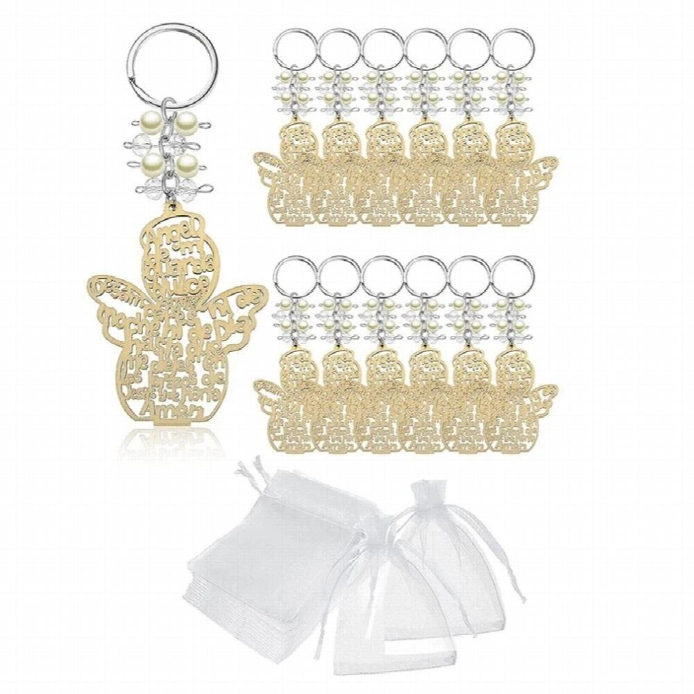 20Pcs Baptism Angel Key Ring Baptism Wood Keychain Baptism Favor Baptismal Souvenirs Communion Favors For Boy Or Girl Multicoloured
