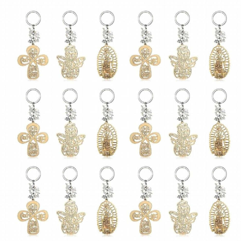 18Pcs Baptism Favors Baby Baptism First Communion Party Favors Wooden Keychain Keyring For Baptism Christening Communion Multicoloured