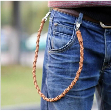 1PCS PU Belt Chain Men Trouser Jeans Key Chain Wallet Chain Hook Leather Braided Chain King rings