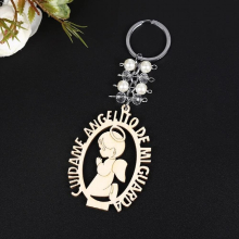 12 PcsBaptism Souvenirs First Communion Favor For Boys Or Girls Keychain Wooden Key Rings Christening Favor With Organza Bag