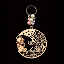 12pcs Baptism Favors Girl baptism first communion party favors wood laser cut keychain moon star wood key chain