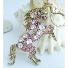Unique Animal Unicorn Horse Keychain Pink Austrian Crystal Pendant K06172C3