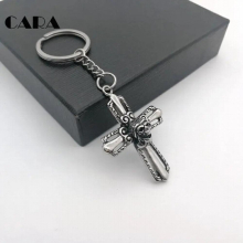 CARA Hollow out cross hangin key charms mens 316L Stainless steel punk skull cross key chains CARA0530-KC