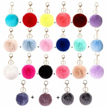 22 Pieces Pom Poms Keychains Fluffy Faux Pompoms Keyring Soft Plush Key Ring Ornament Pendant Accessory for Ladies Girls