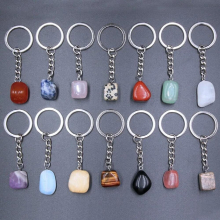 12pcs Natural Stone 16mm Round Ball Tigers Eye Rose Quartz Agates Key Rings Keychains Car Decor Key Chain Keyholder