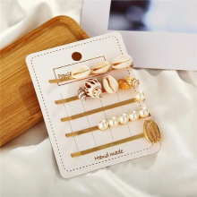 Simulated-pearl Beach Shell Conch Feather Hair Clips For Women Girls Korea Hairpins Set Female Hairwear Jewelry