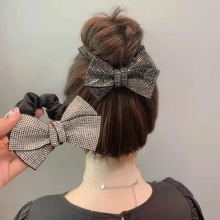 Retro Bling Crystal Rhinestone Bow Scrunchie Hair Ties for Women Girls Hair Bands Jewelry Hair Accessories Pleated Headband