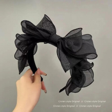 French Retro Layered Mesh Large Bow Hair Band Headdress Hair Clip Ruffle Hair Accessories Japanese and