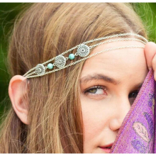 Bohe Style Nature Stone Hair Accessories Chain Charms Head Bands Women Jewelry Wedding Bridal Hair Jewelry Bride Hair Band