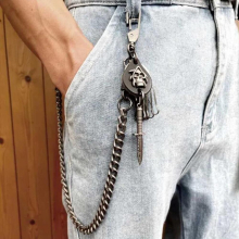 Harajuku Layered Chain on The Jeans Pants Spike Keychains for Men Waist Chain Hip-hop Punk Horn Skeleton Metal Pants Chain