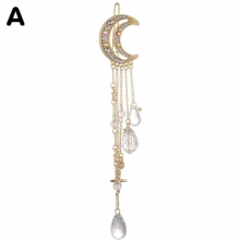 Moon Rhinestone Crystal Tassel Long Chain Beads Dangle Hairpin Women Hair Bands Lady Hair Clip Hair Jewelry Gift