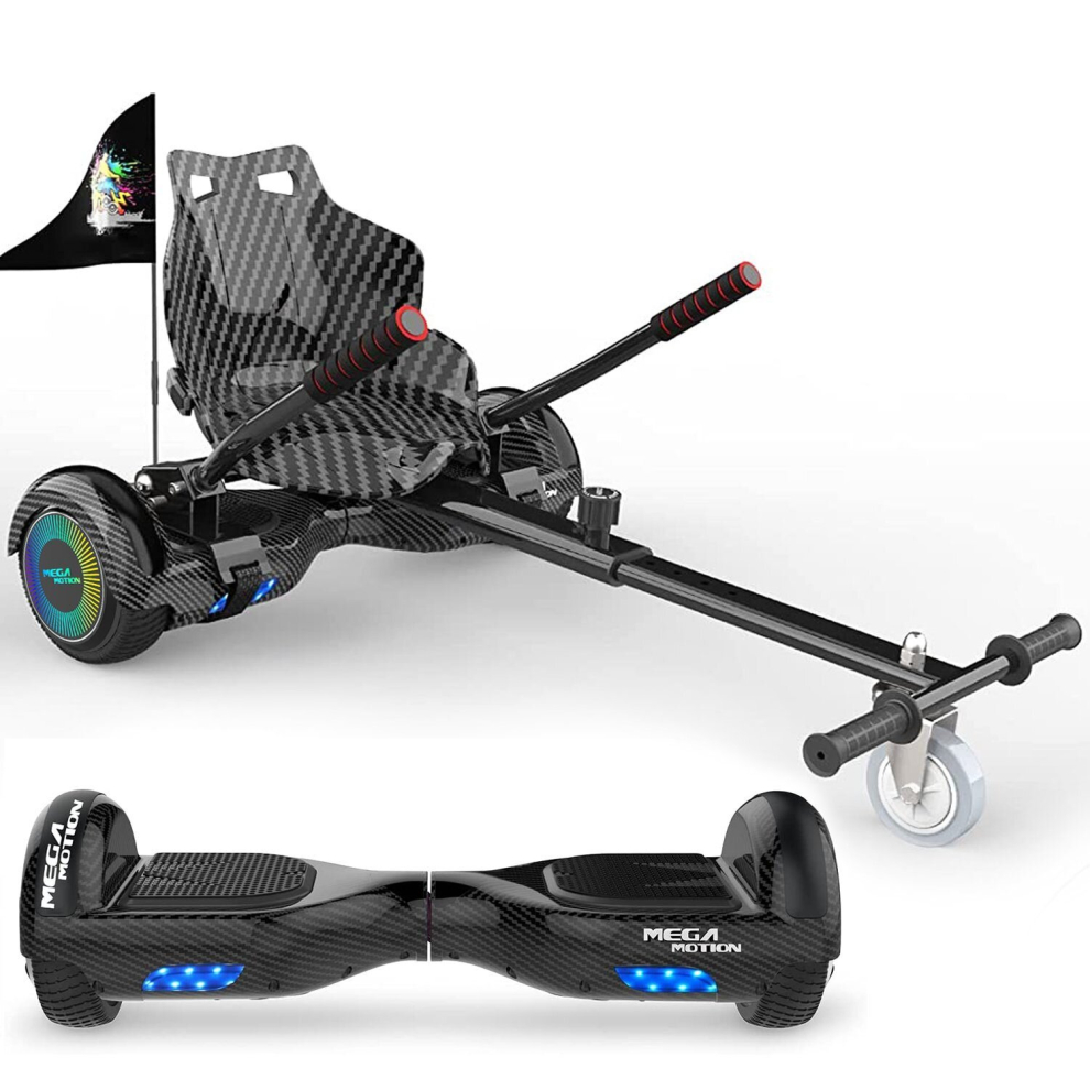 Mega Motion (Black) 6.5'' E Scooter Led Hoverboard With Go-Kart Segway Black