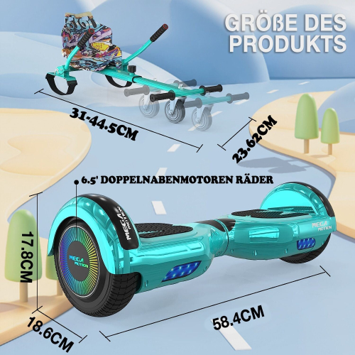 Mega Motion (Green) 6.5'' E Scooter LED Hoverboard with go-kart Segway 1